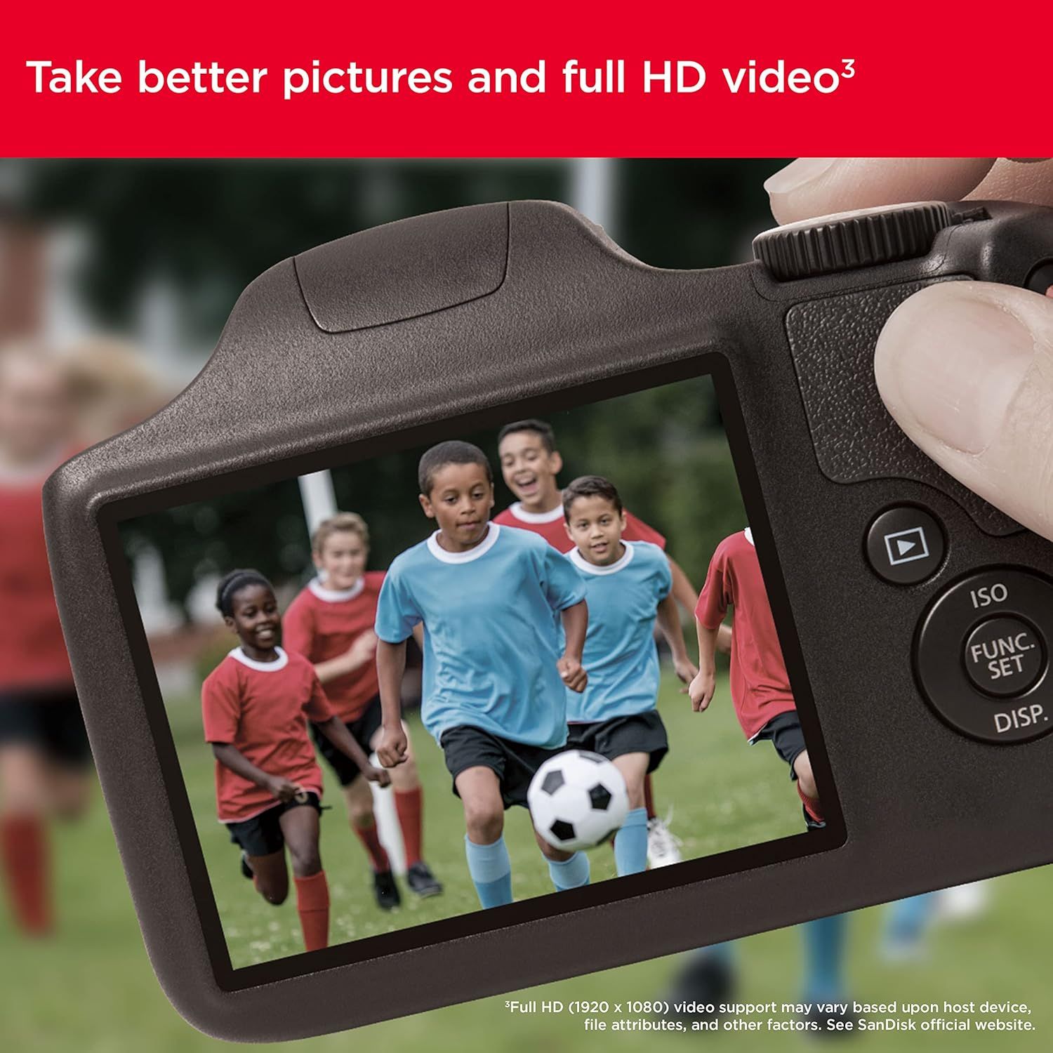 Communicates that the product enables high-quality photo and video capture, reassuring shoppers about the camera's performance and output quality.