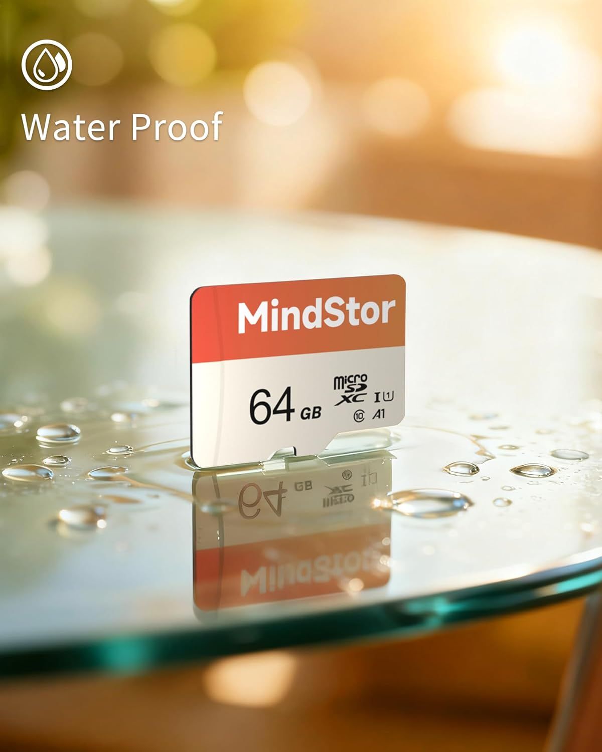 Demonstrates that the memory card is waterproof and can withstand exposure to water, reassuring shoppers about its durability and reliability in wet conditions.