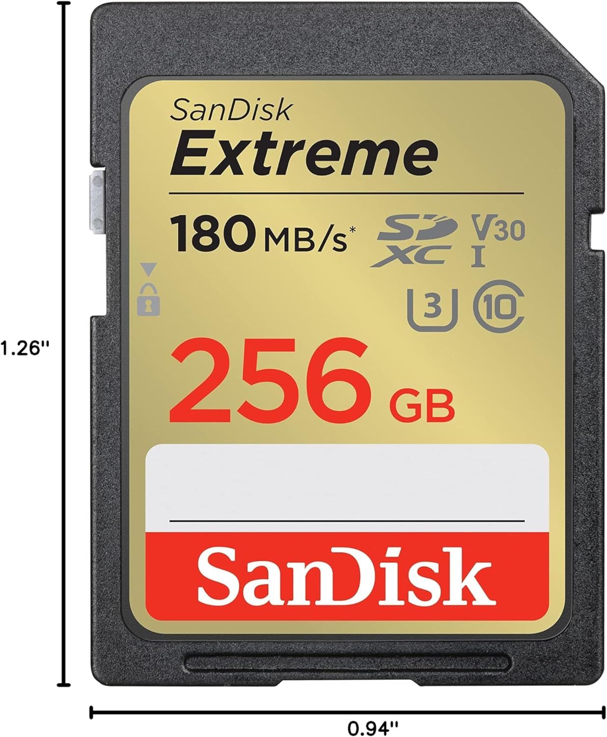 Communicates the exact physical size of the SD card (1.26 inches by 0.94 inches) to help shoppers understand its compact form factor and compatibility with devices.