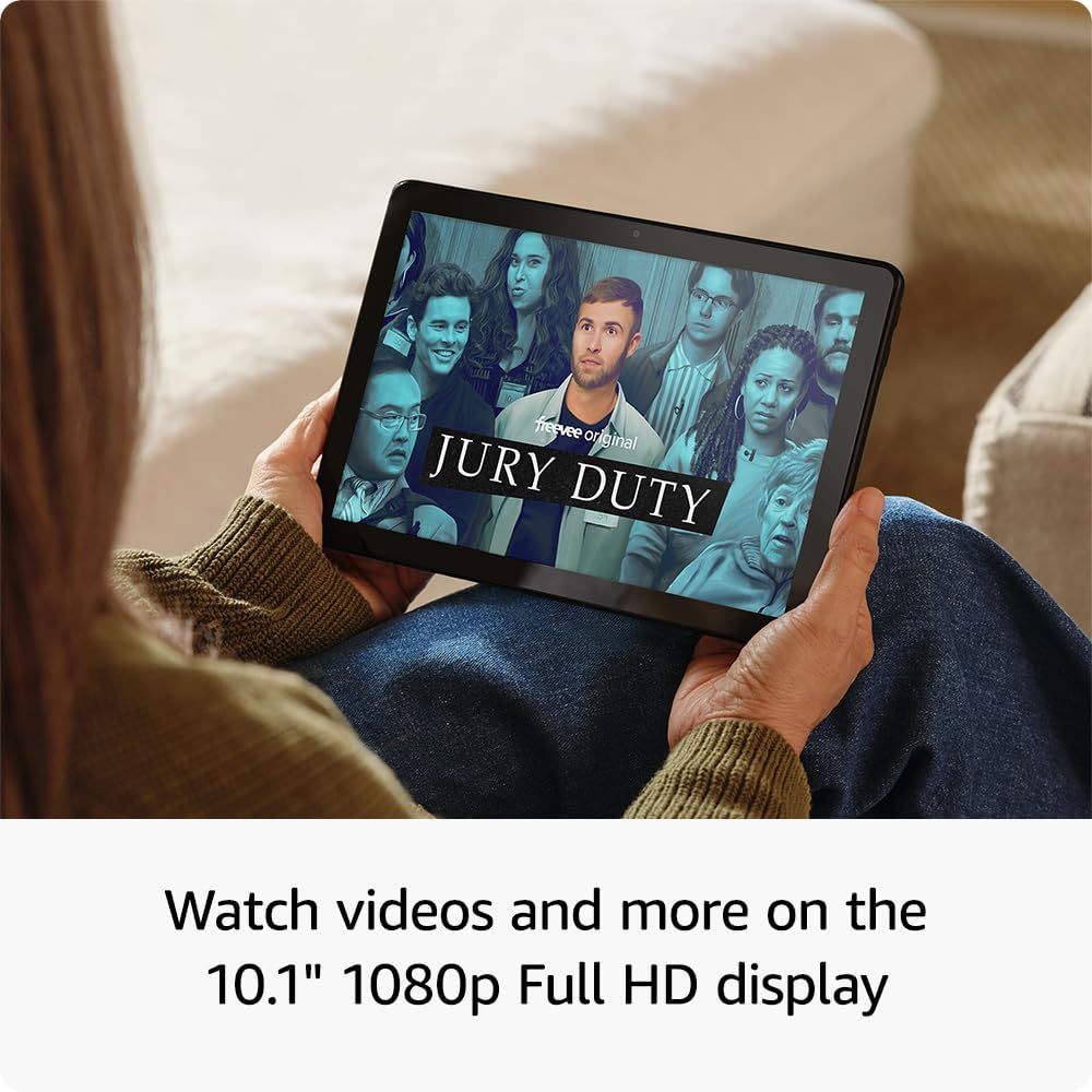 Highlights the tablet's screen size and high-definition display quality to communicate superior viewing experience for video streaming and entertainment. Demonstrates the tablet's capability for…