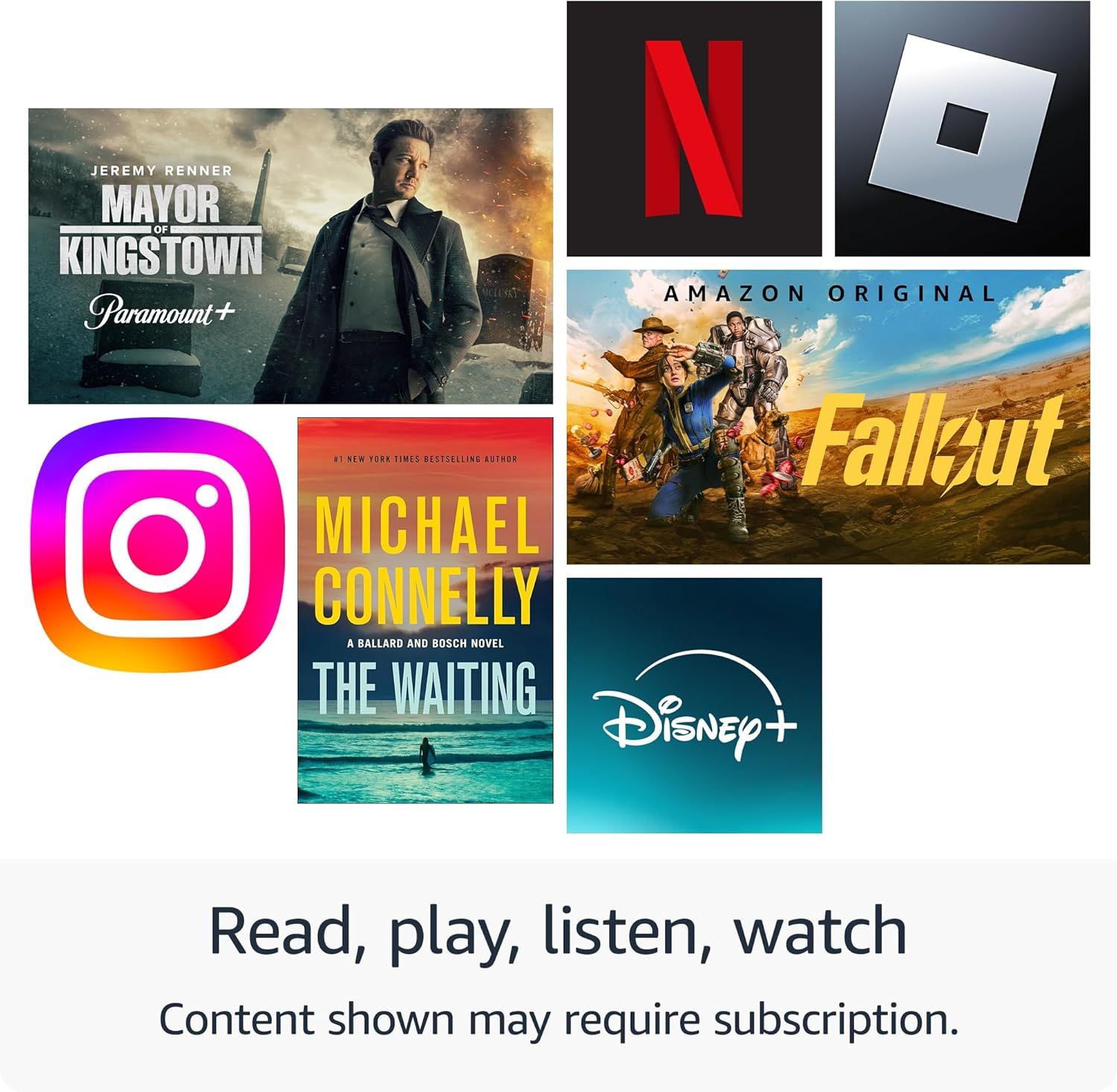 Showcases the variety of entertainment platforms and content available, emphasizing the breadth of streaming, gaming, and media options accessible to the shopper.