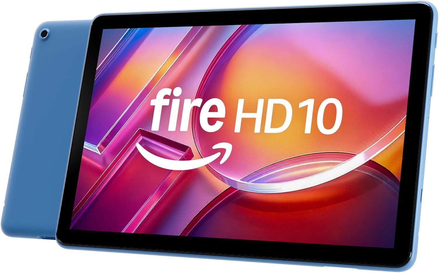 This image showcases the Amazon Fire HD 10 tablet with prominent brand and model name display, helping shoppers identify the specific product model and associate it with the Amazon Fire brand.