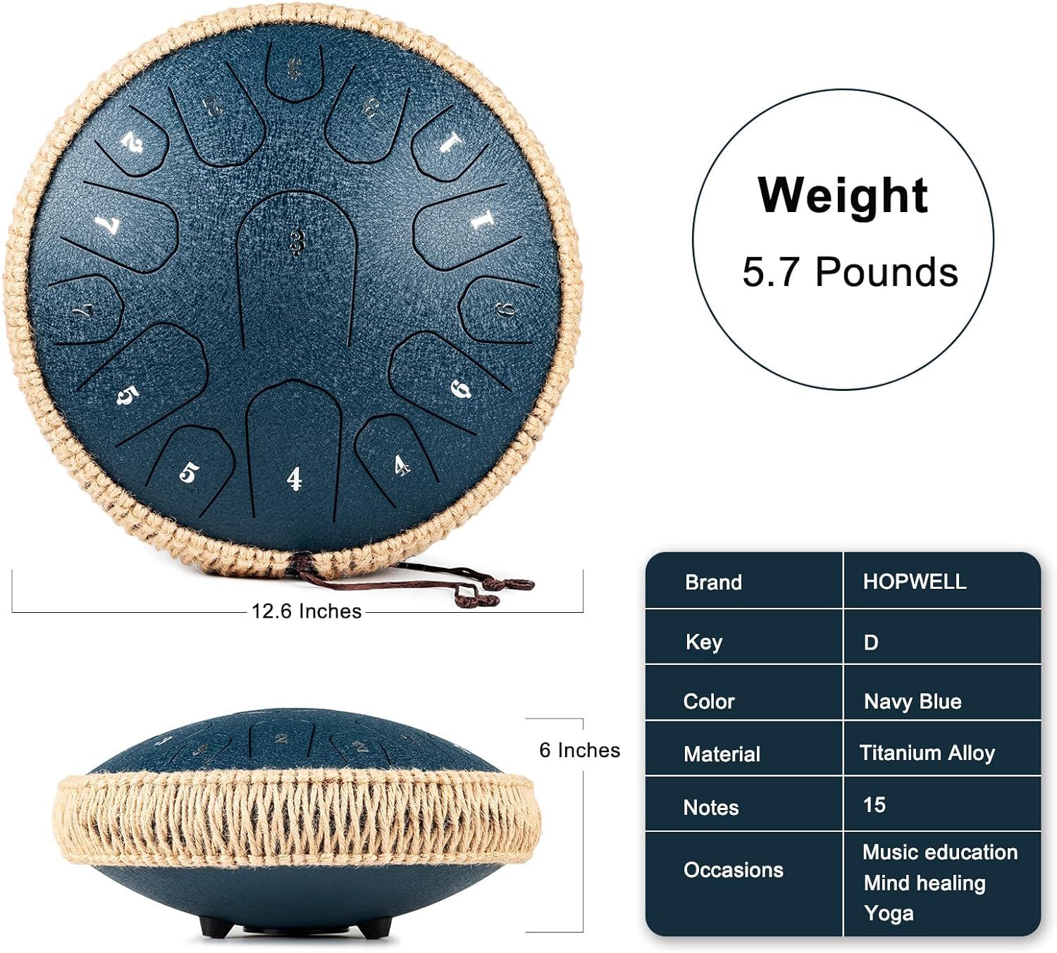 Communicates the exact physical size and weight of the steel tongue drum to help shoppers understand portability and space requirements. Provides comprehensive product details including brand, key,…