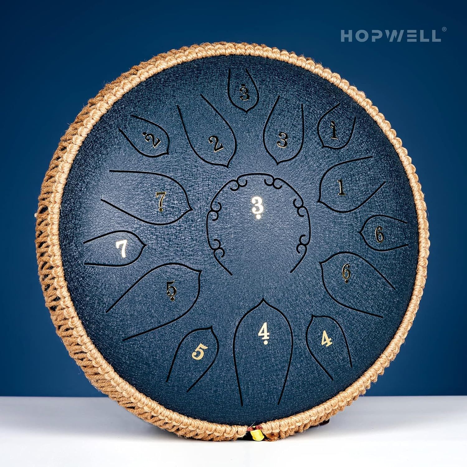 Highlights the physical structure and numbered tone sections of the steel tongue drum, helping shoppers understand the instrument's layout and how different notes are organized for playing.