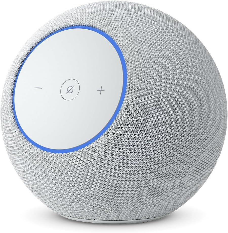 Provides a clean, catalog-style view of the smart speaker product on a white background with no text or design elements, allowing shoppers to see the…