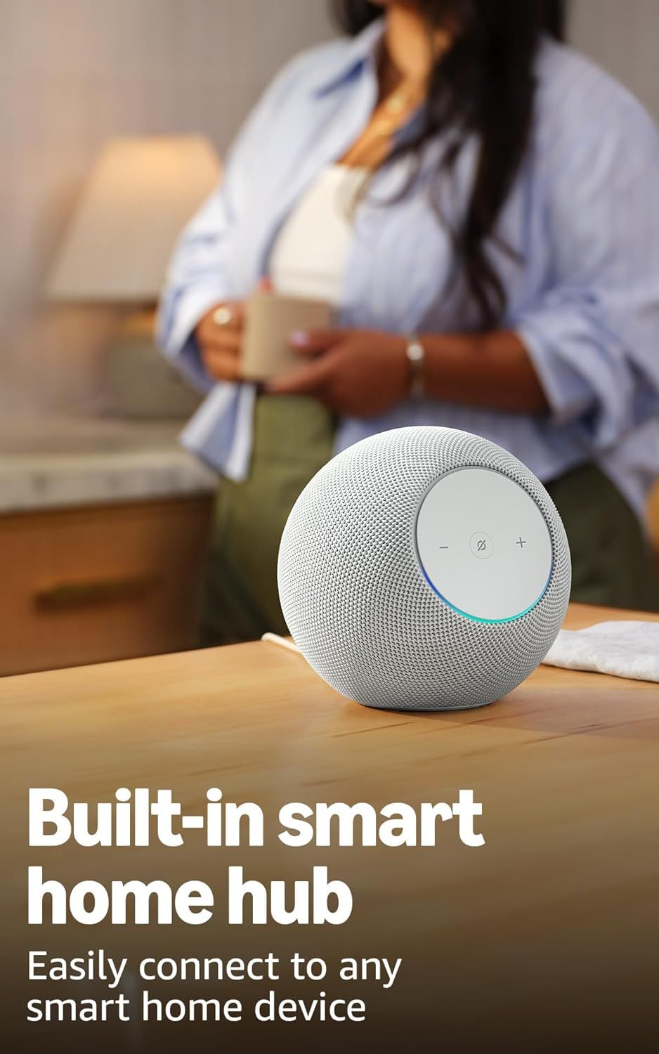 Communicates that the speaker has integrated smart home hub functionality, allowing shoppers to easily connect and control their smart home devices through…