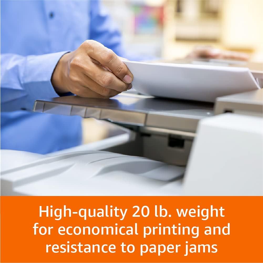 Communicates that the paper is high-quality with a 20 lb. weight specification, designed for economical printing and resistance to paper jams, reassuring…