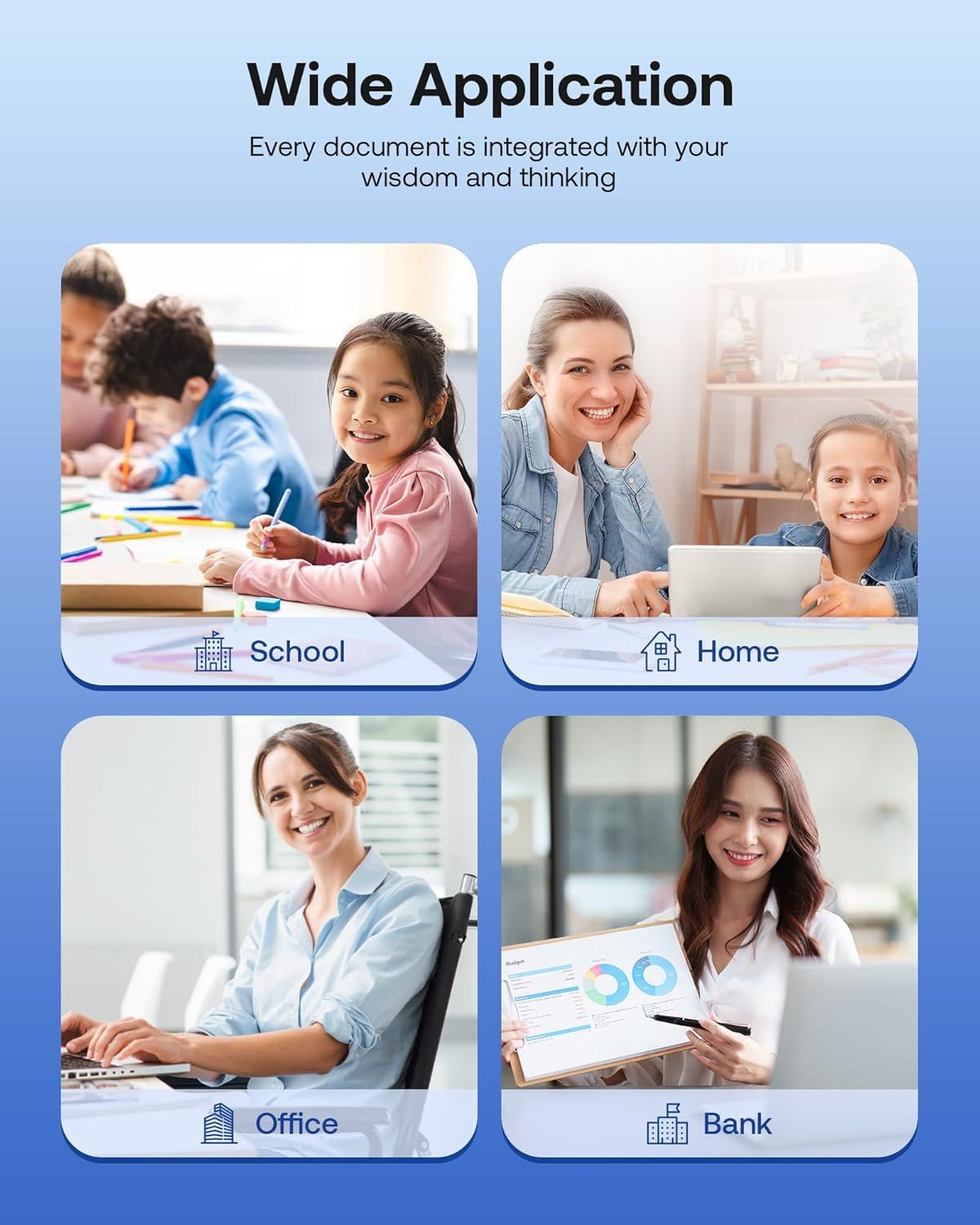 Demonstrates the product's versatility by showing it can be used across multiple environments and scenarios—educational settings, home learning, professional…