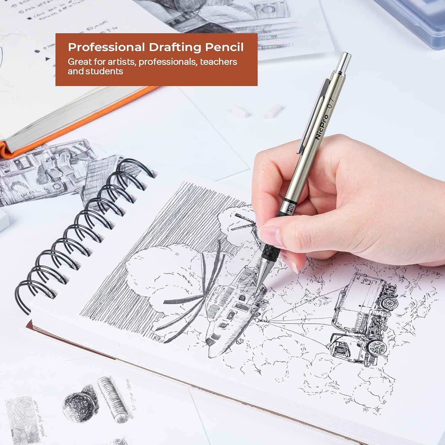Demonstrates the versatility of the drafting pencil by highlighting multiple user groups and professional applications, reassuring shoppers that the product…