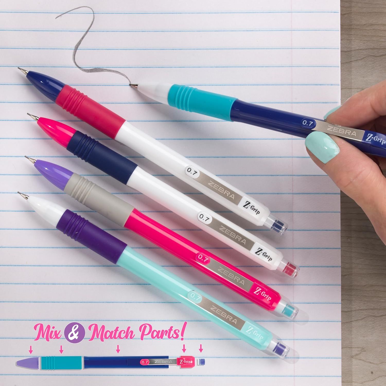 Showcases the brand's customizable pen lineup, demonstrating that shoppers can mix and match different colored parts to create their own personalized pen…