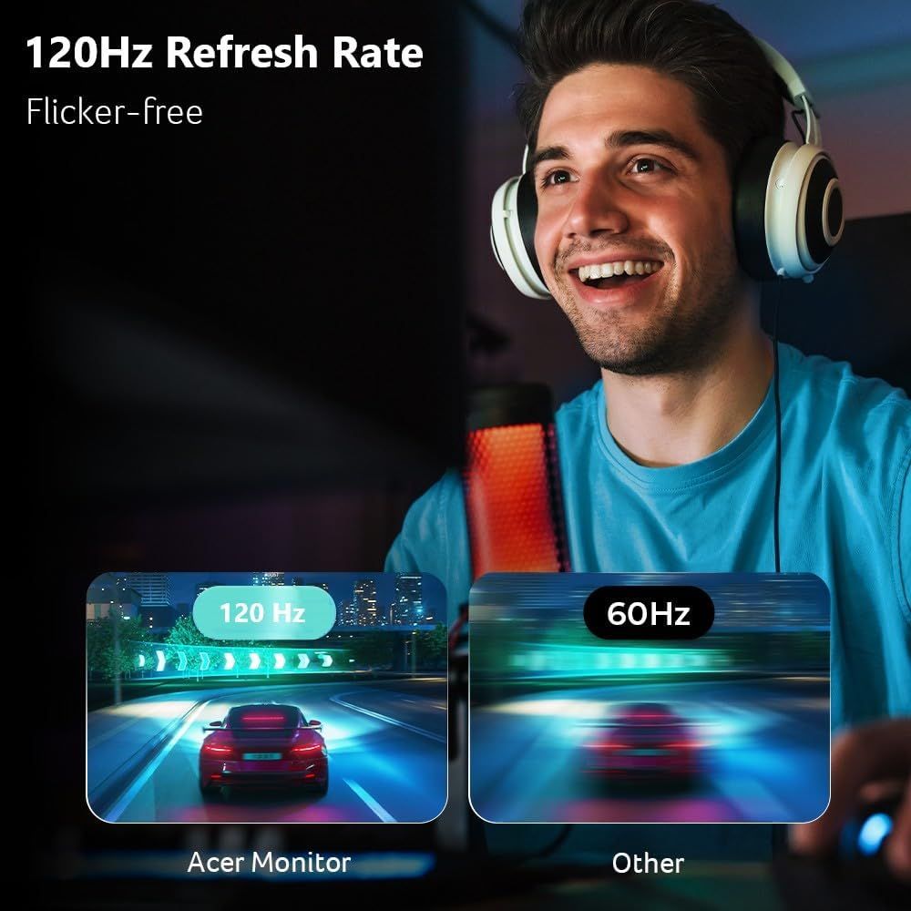 Demonstrates the superior visual performance of the Acer monitor with 120Hz refresh rate compared to competitors with 60Hz, showing smoother, clearer gaming visuals to convince shoppers of better…