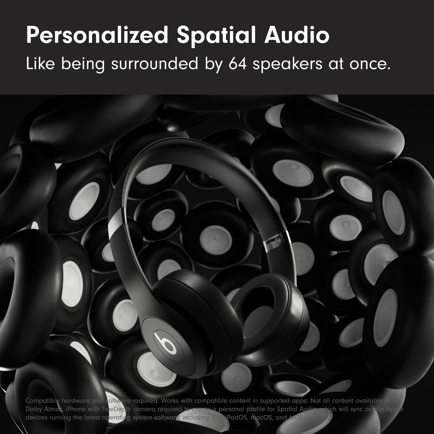 Communicates the impressive audio performance by quantifying the immersive spatial audio experience as equivalent to being surrounded by 64 speakers,…