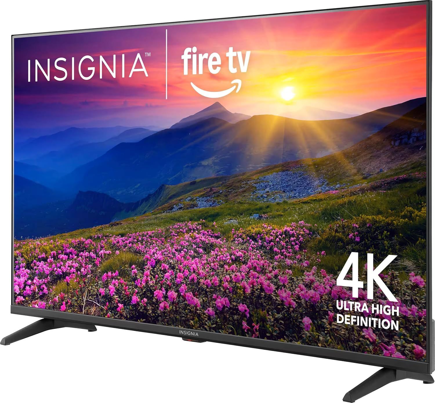 Communicates the brand partnership between INSIGNIA and Fire TV, while highlighting the 4K Ultra High Definition capability to establish product quality and smart TV functionality.