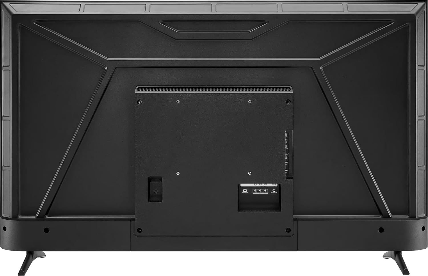Shows the back panel of the television to help shoppers understand the physical design, ports, and mounting options available.