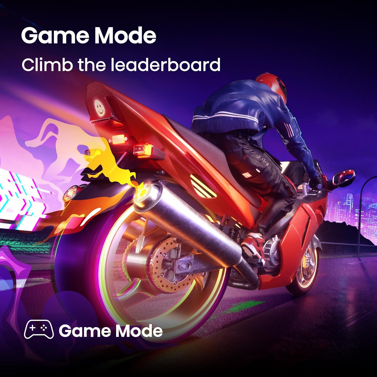 Highlights the product's Game Mode feature, which enables competitive gaming functionality (leaderboard climbing), appealing to gamers seeking performance optimization.