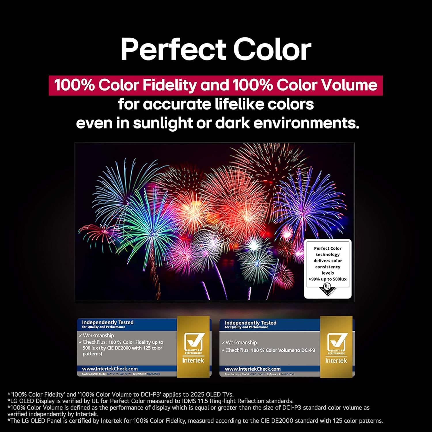 Communicates the display's superior color accuracy and vibrancy, reassuring shoppers that colors will appear lifelike in any lighting condition, supported by third-party certification.