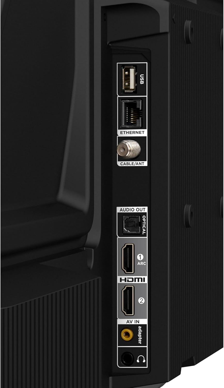 This image breaks down the TV's physical connectivity ports and input/output options, helping shoppers understand what devices and cables they can connect to the television.