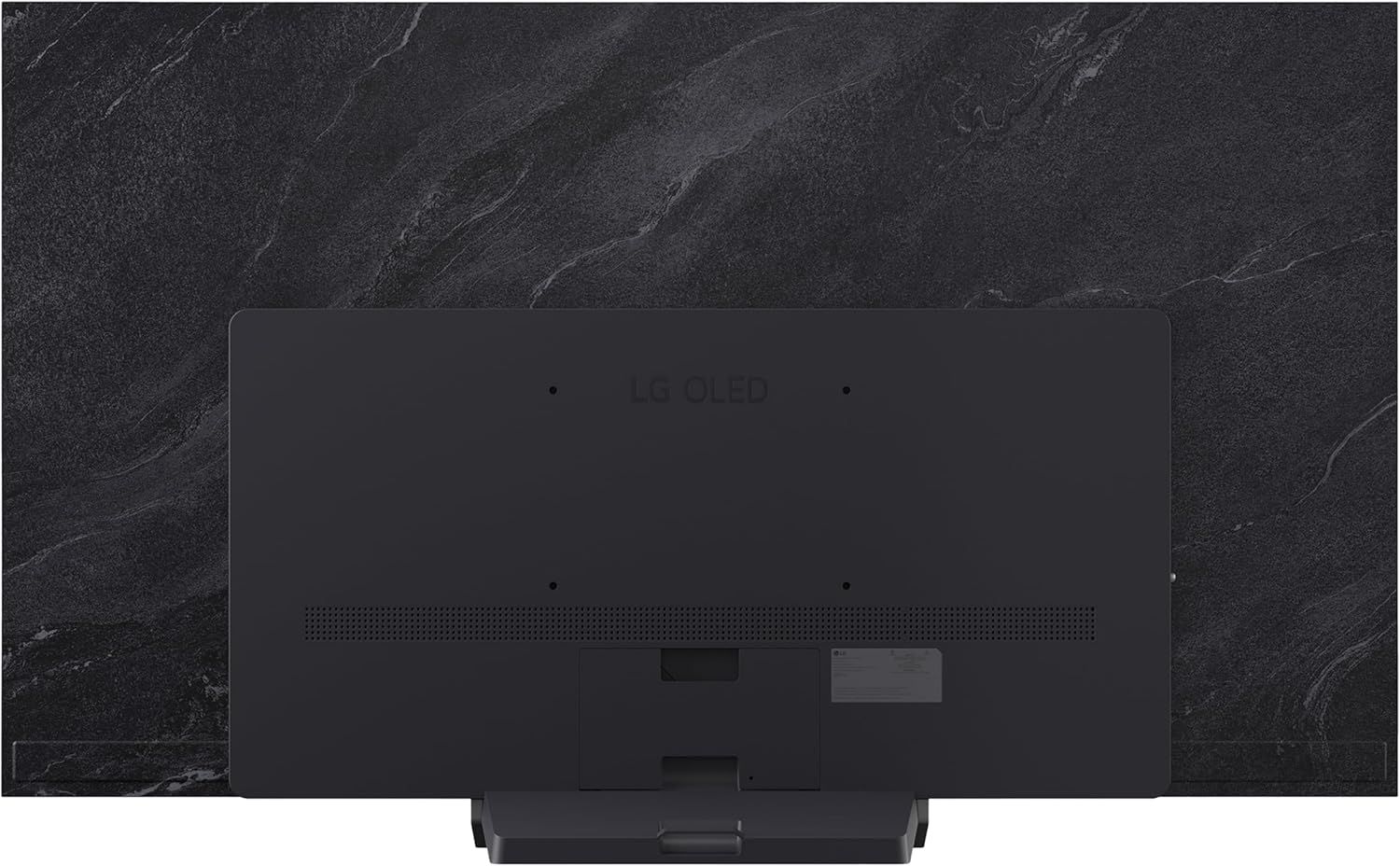 Displays the back of the TV to show the clean design, ports, and build quality of the product.