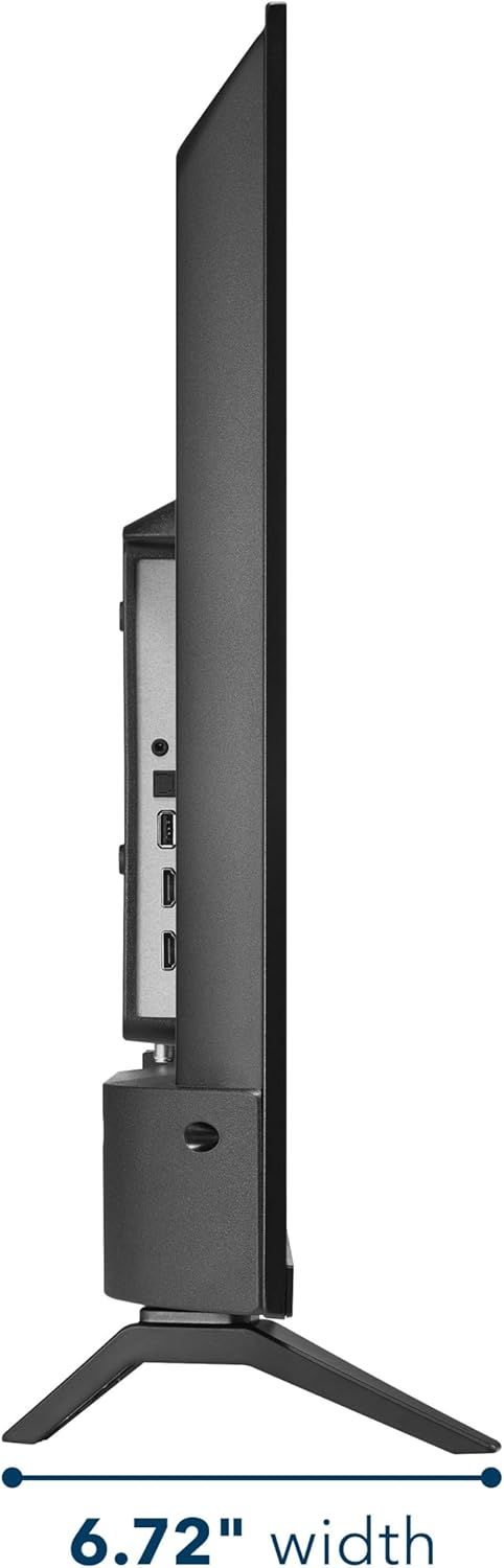 Communicates the physical width of the TV (6.72 inches) to help shoppers understand the slim profile and space requirements of the product.