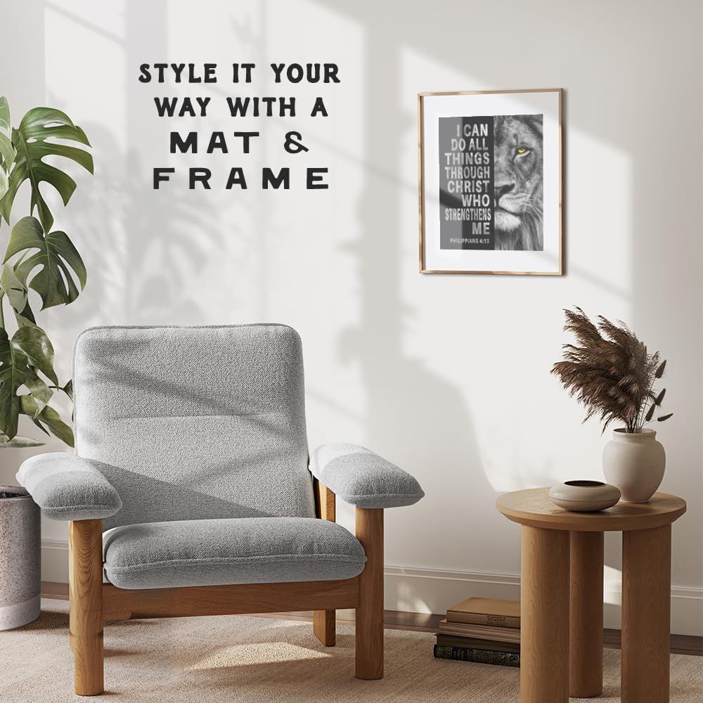 Communicates that the product (framed art print) can be personalized with different mat and frame options, encouraging shoppers to see the product as customizable to their décor preferences.