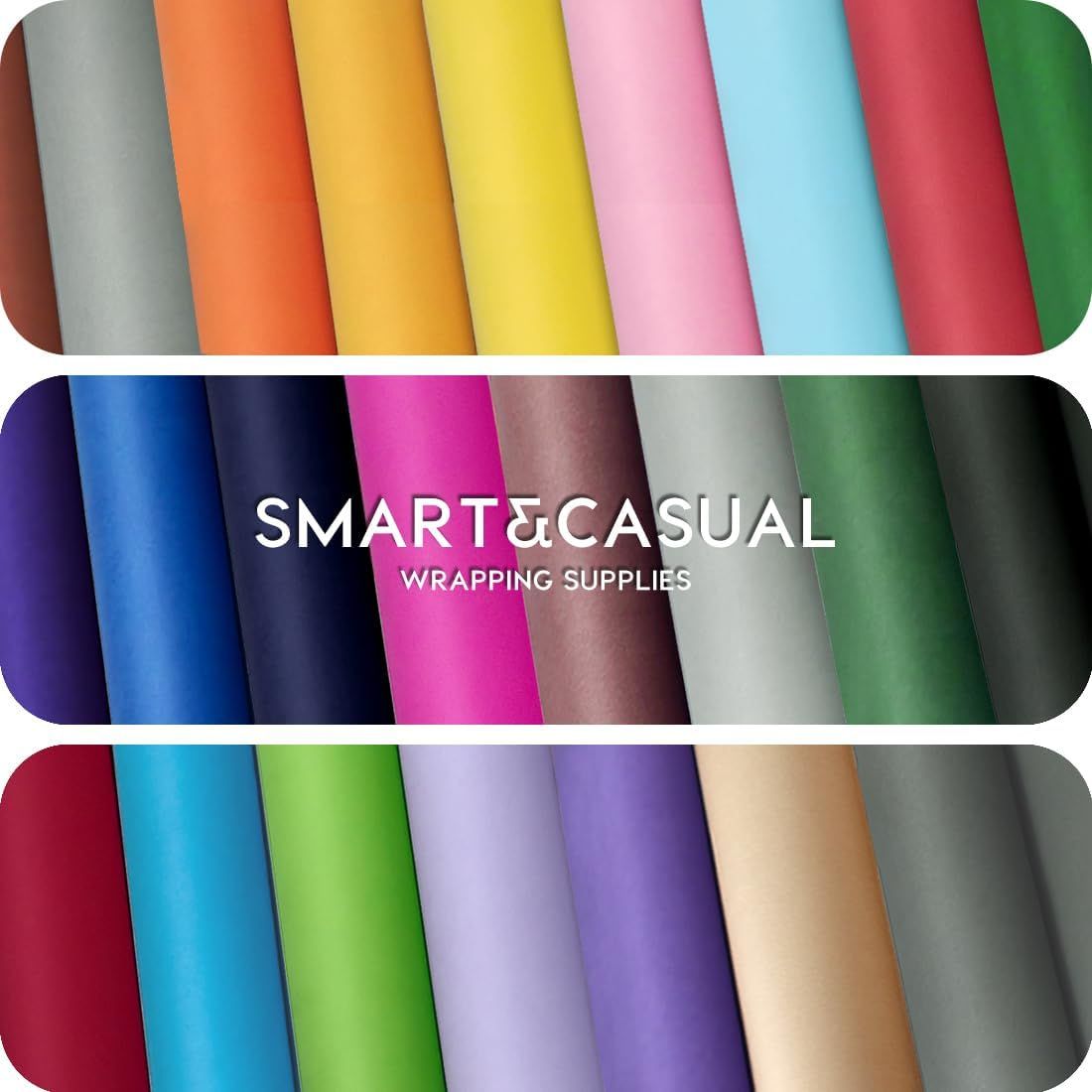 Showcases the brand's extensive range of wrapping paper color options to help shoppers understand the variety available and position the brand as offering comprehensive wrapping supply solutions.