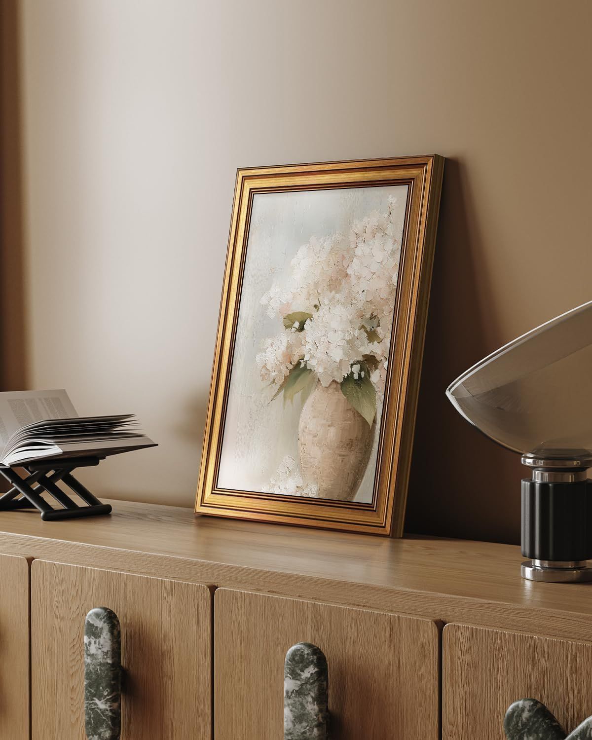 Demonstrates how the framed artwork fits naturally into a real-world home setting, helping shoppers visualize the product in their own space.