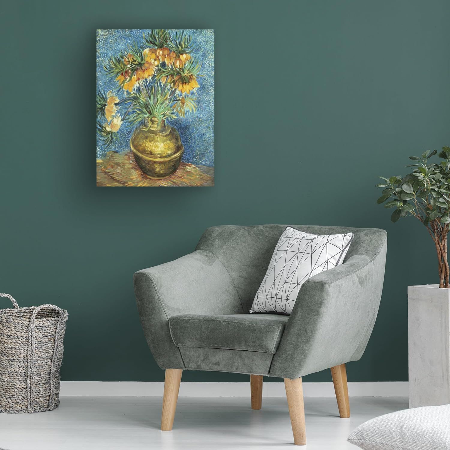 Demonstrates how the product (wall art/canvas print) looks when displayed in a real home setting to help shoppers visualize it in their own space.