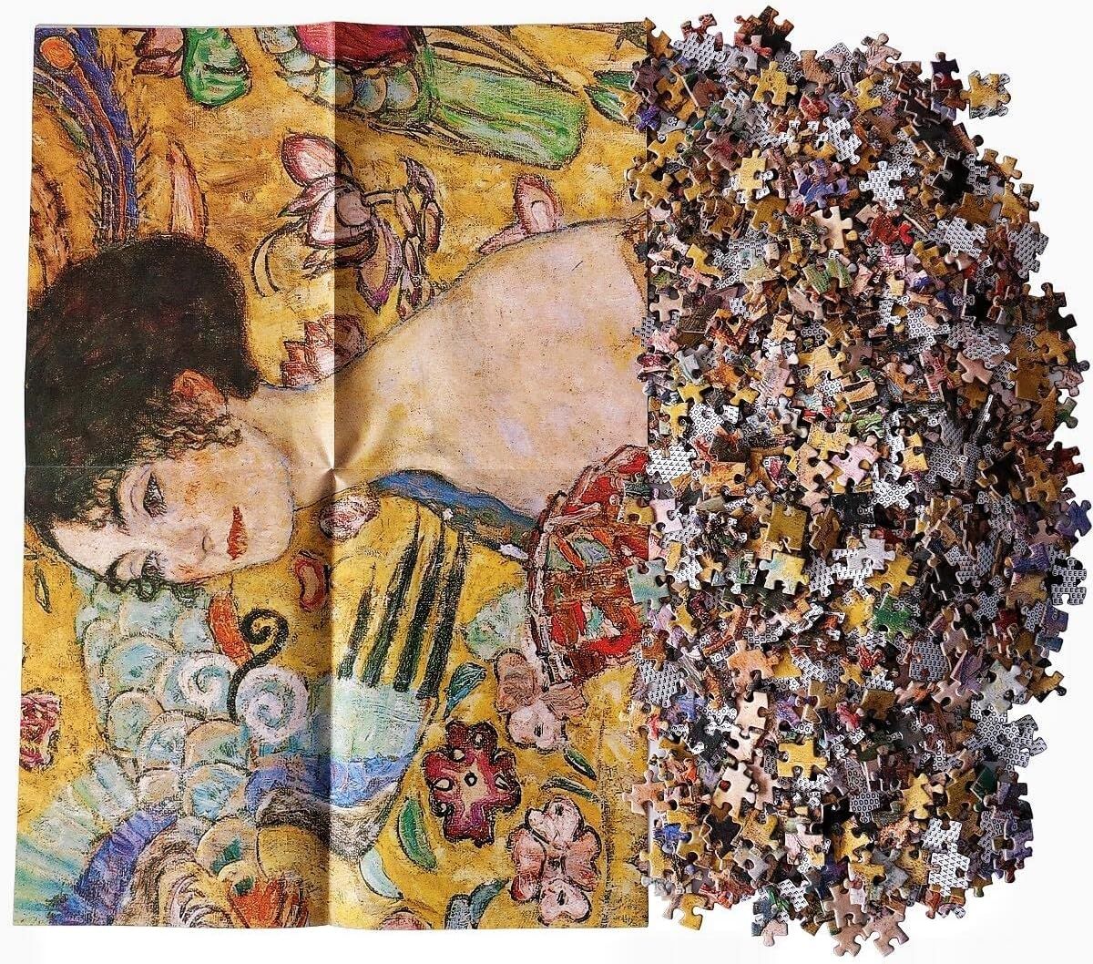 Shows the customer exactly what they receive when purchasing this puzzle product - the completed puzzle artwork on the left and all the individual puzzle pieces on the right, demonstrating the full…