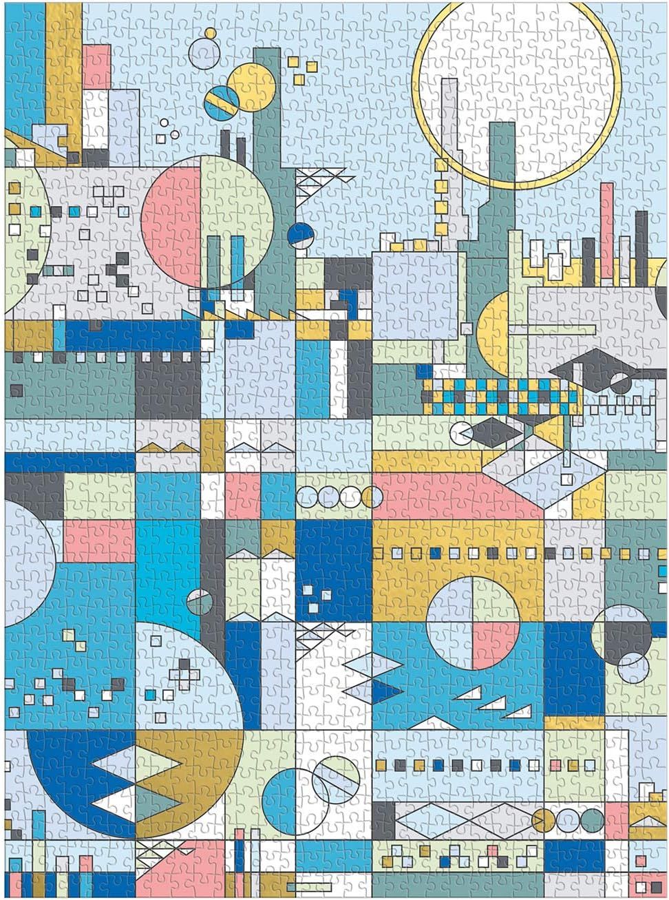 This appears to be a decorative or artistic product image showing an abstract geometric puzzle design with colorful shapes and patterns, likely representing the completed puzzle itself.