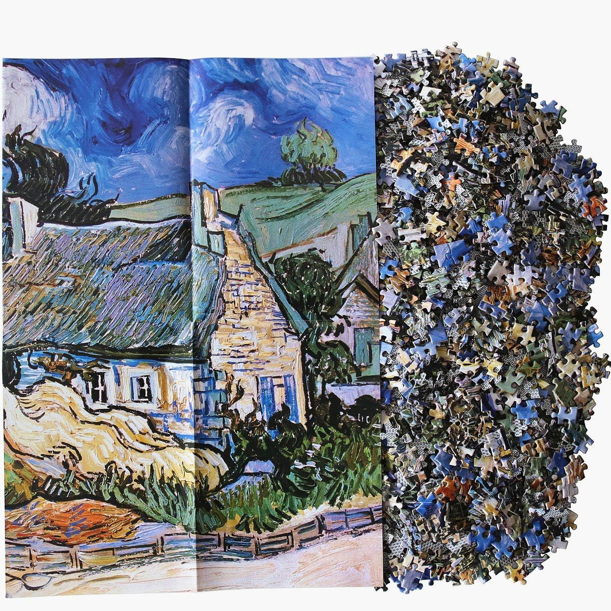 Demonstrates that the puzzle comes complete with all pieces by showing both the finished artwork and the unassembled pieces, reassuring shoppers they receive everything needed to complete the puzzle.