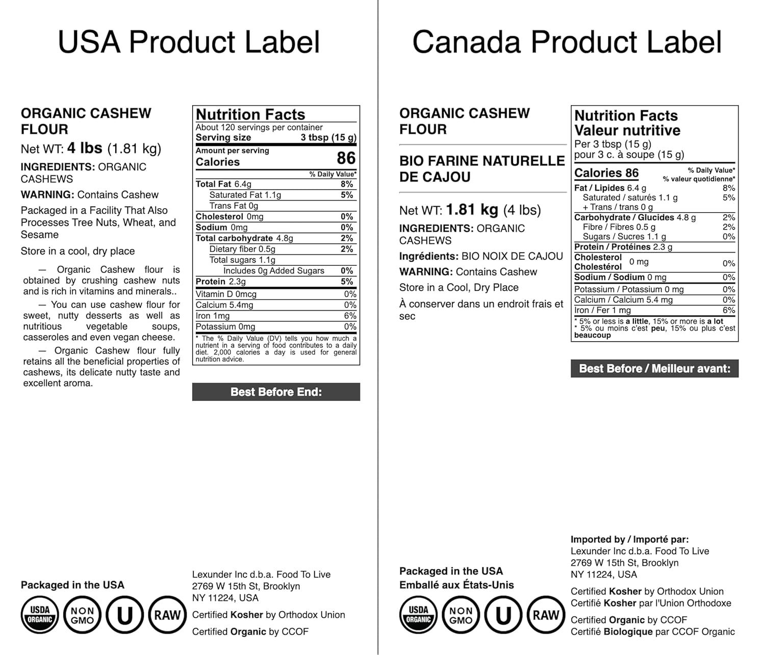 Communicates the product's organic, non-GMO, kosher, and raw certifications to reassure health-conscious shoppers about quality and safety standards.