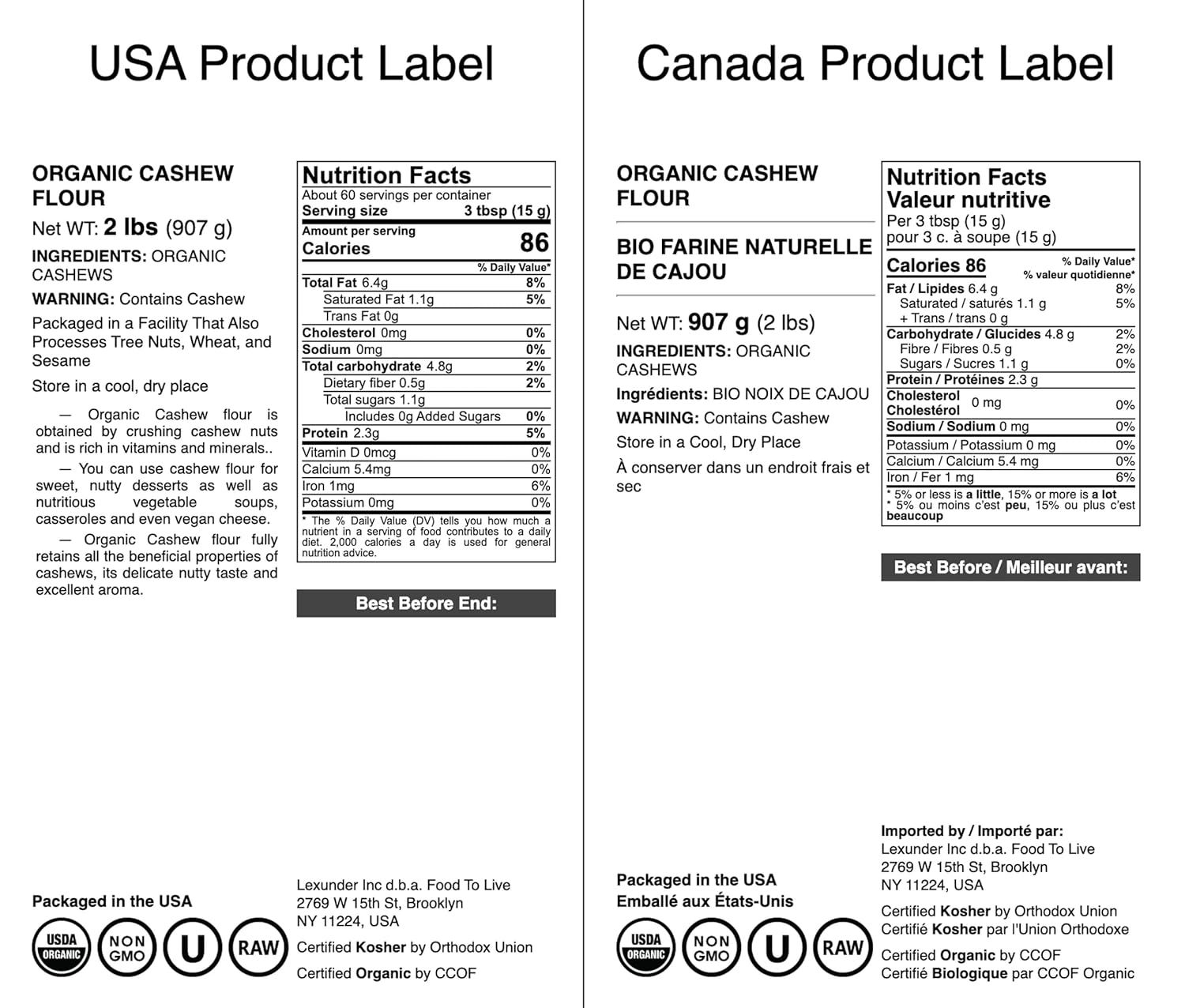 Communicates the product's organic, non-GMO, kosher, and raw certifications to reassure health-conscious shoppers about quality and safety standards.