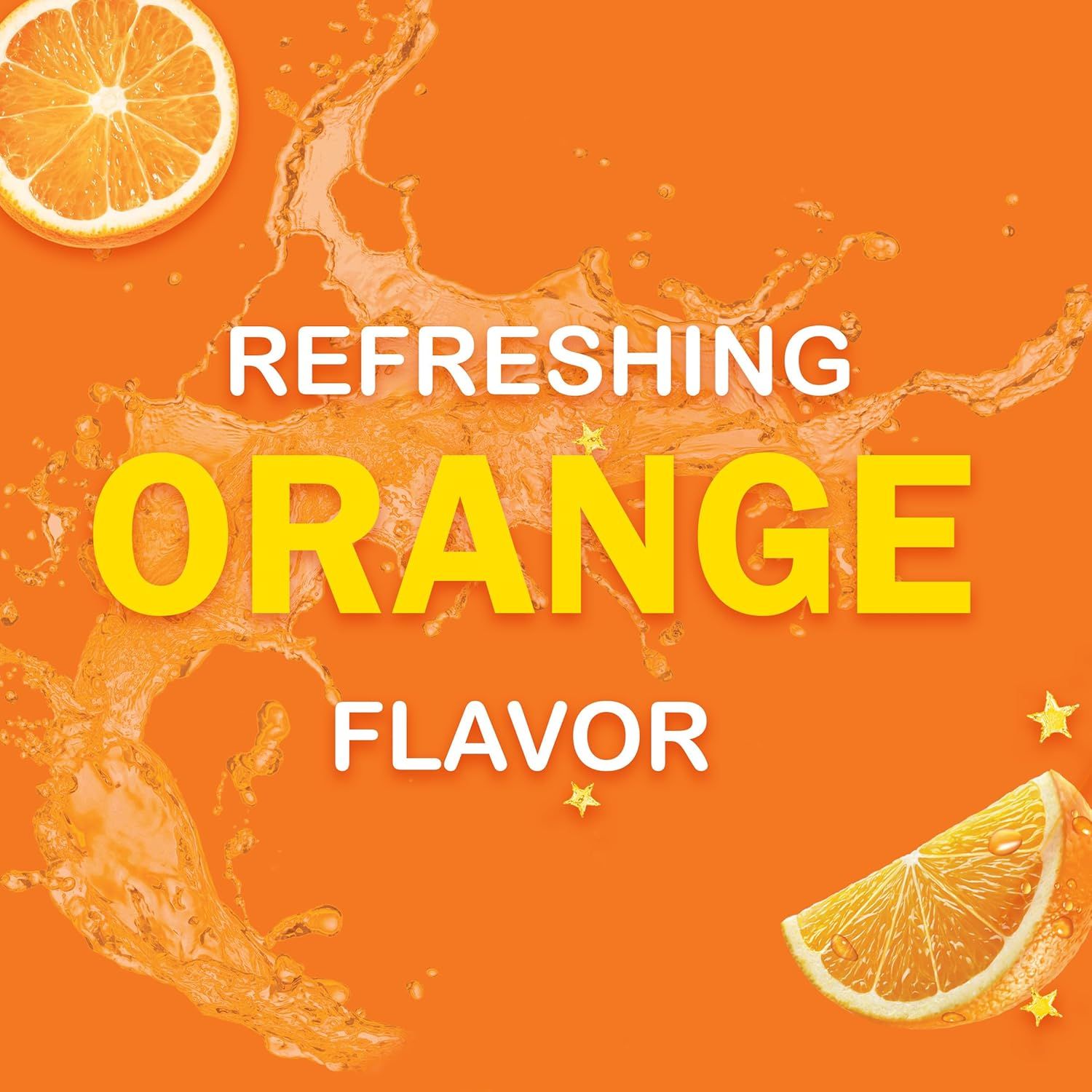 Communicates the refreshing orange flavor of the product to appeal to shoppers looking for a citrus taste experience.