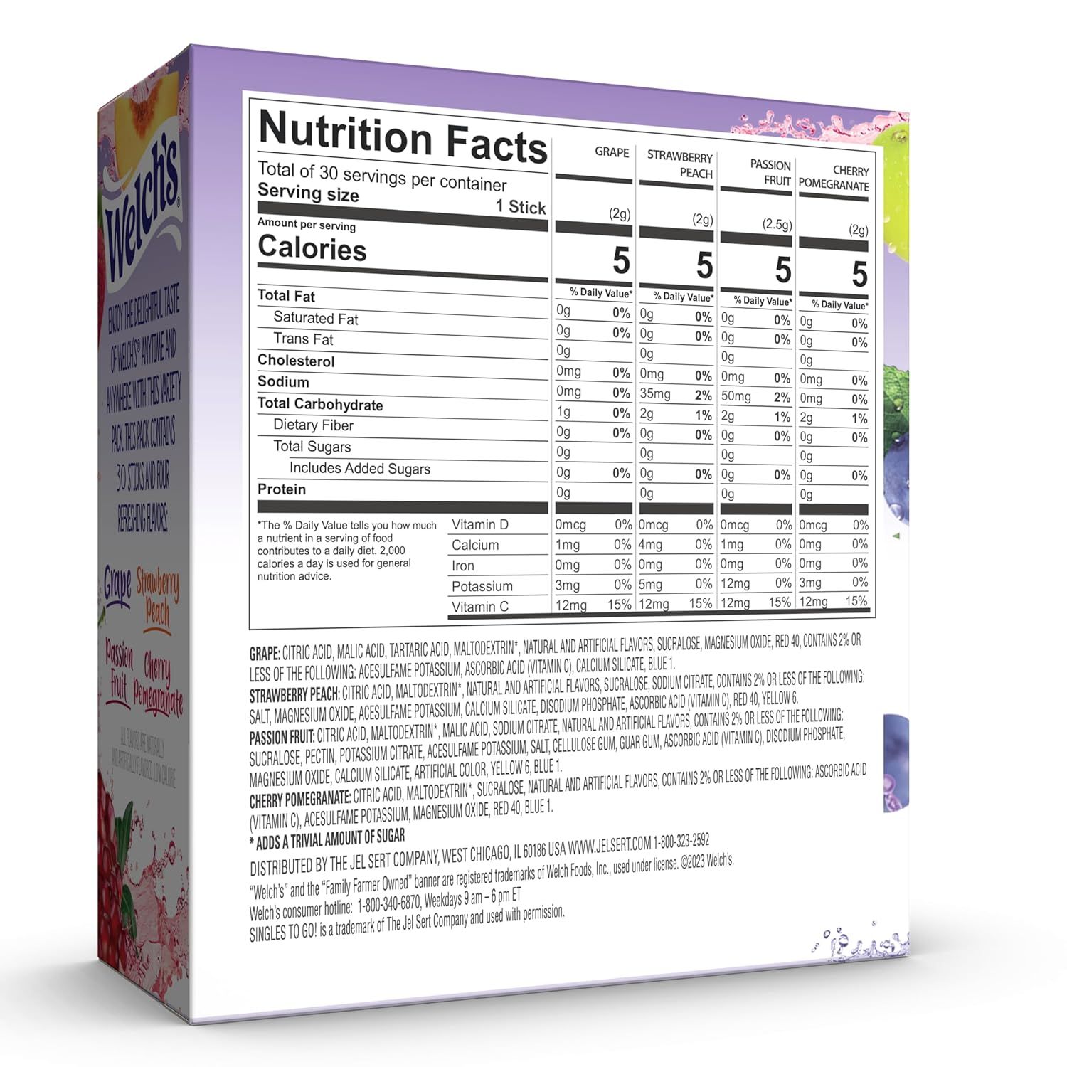 Displays the product packaging on a clean white background to show the nutrition facts panel and ingredient information for multiple flavor variants, helping…