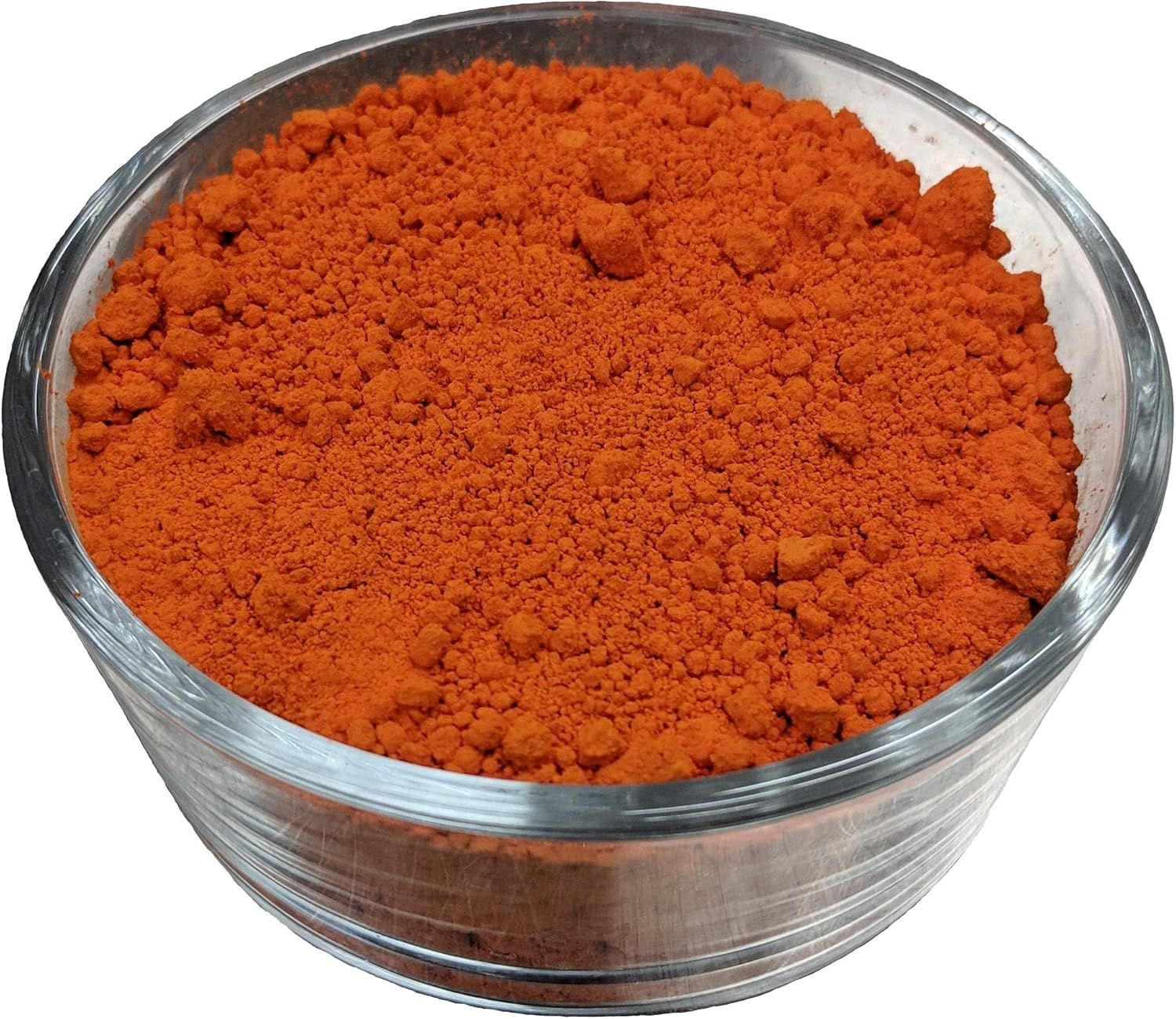 Shows the product in its clear container on a white background to give shoppers a clean, unobstructed view of the orange powder product and its texture.