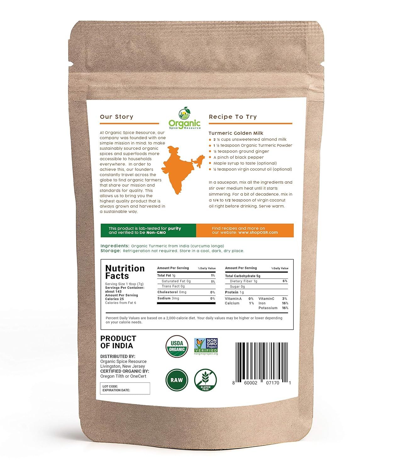 This image communicates multiple distinct selling points in a segmented layout: the brand's sustainability story, a recipe to try, organic and non-GMO certifications, nutritional information, and…