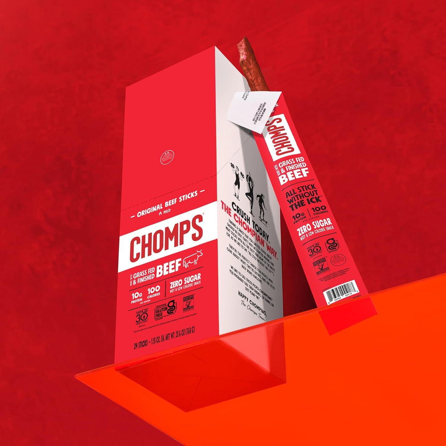 Communicates multiple nutritional and quality benefits of the beef sticks to appeal to health-conscious shoppers looking for clean protein snacks.
