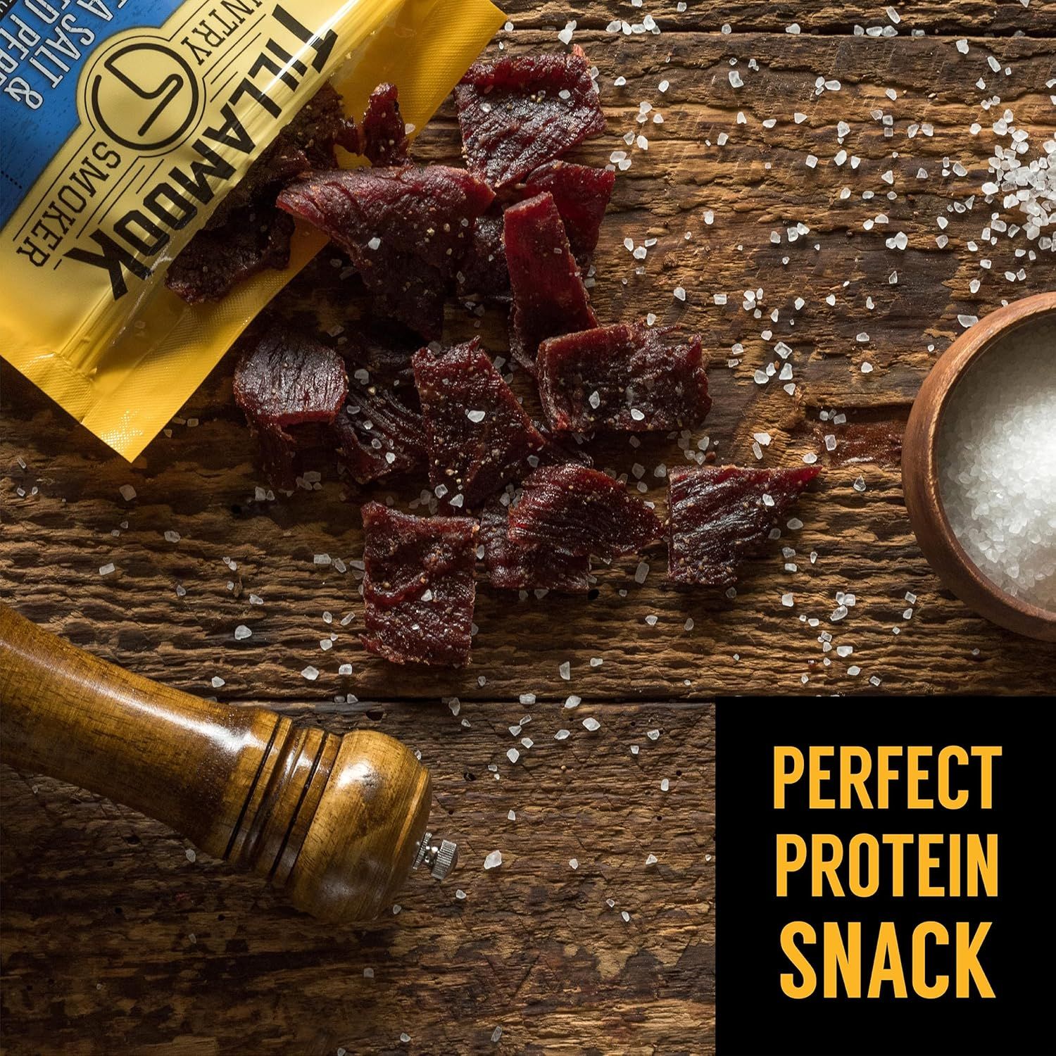 Communicates that this jerky product is a high-protein snack option, appealing to health-conscious shoppers and those seeking nutritious snacking alternatives.
