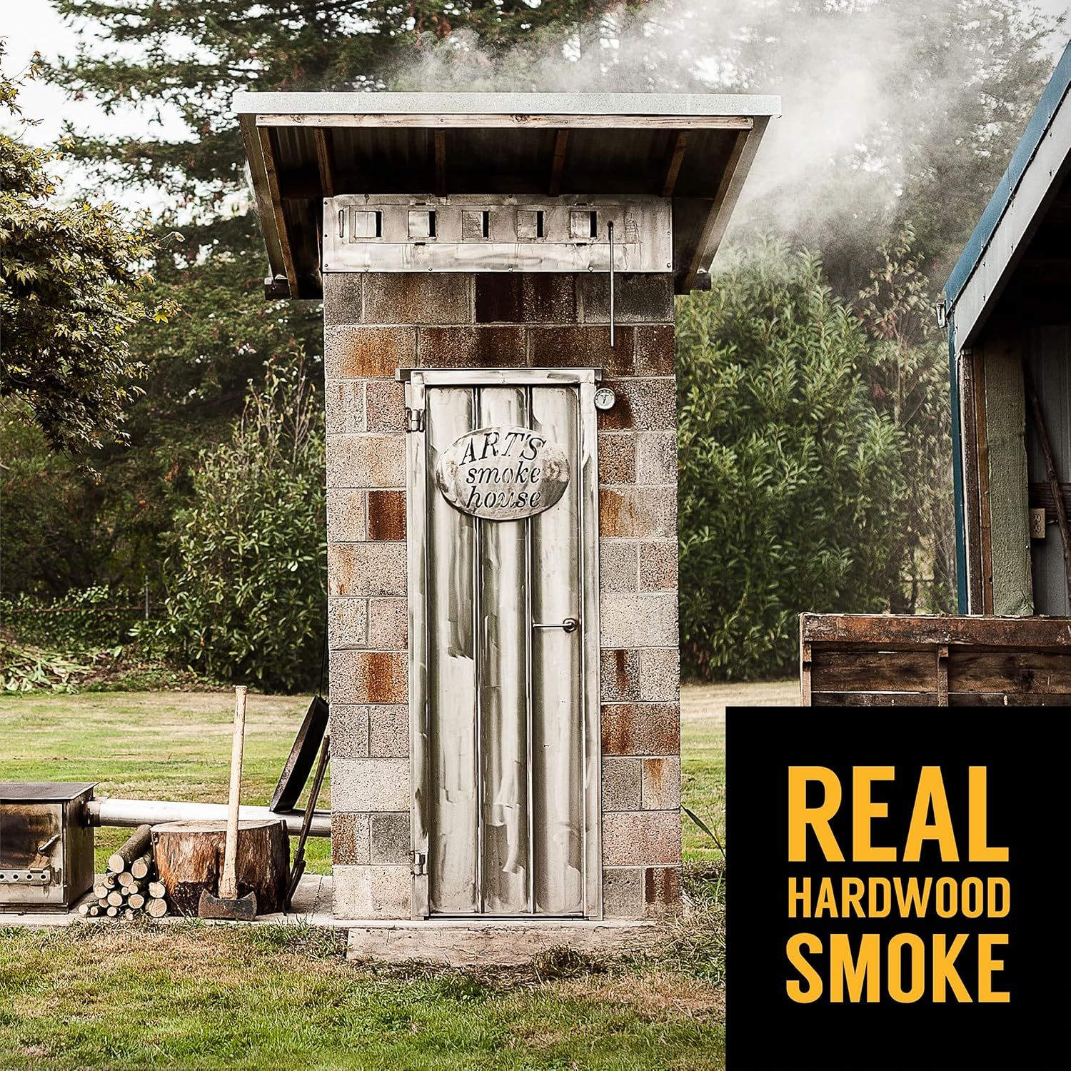 Communicates that the smokehouse uses authentic hardwood smoke, emphasizing the product's traditional, high-quality smoking method to appeal to shoppers…