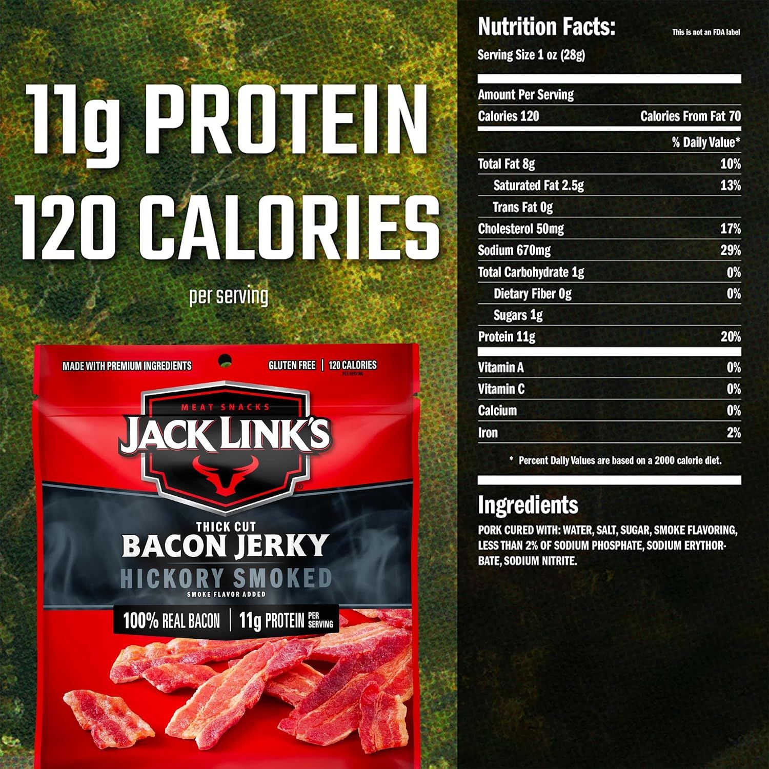 Highlights the product's high protein content and calorie count per serving to appeal to health-conscious and fitness-oriented shoppers. Communicates the primary benefit of high protein (11g) in a…