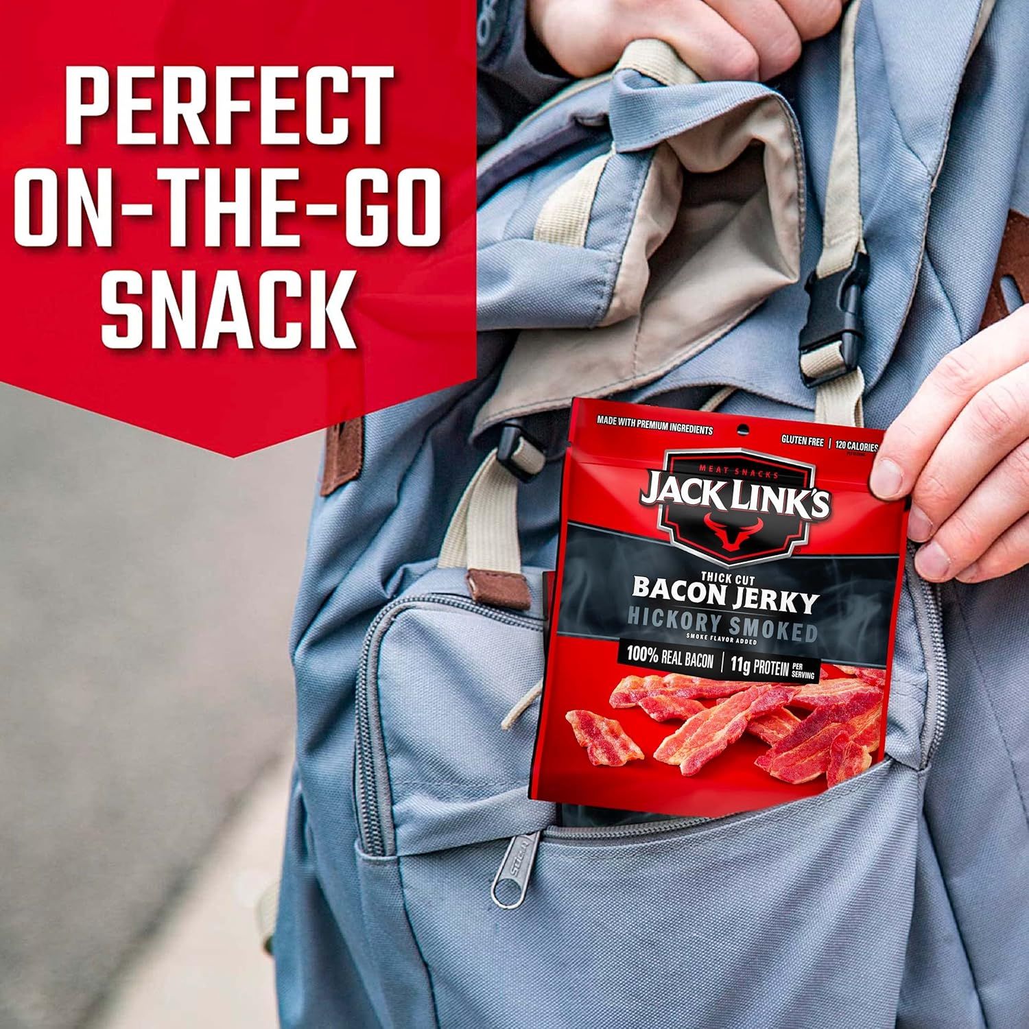 Demonstrates the product as a convenient, portable snack option perfect for active lifestyles, travel, and everyday carry.