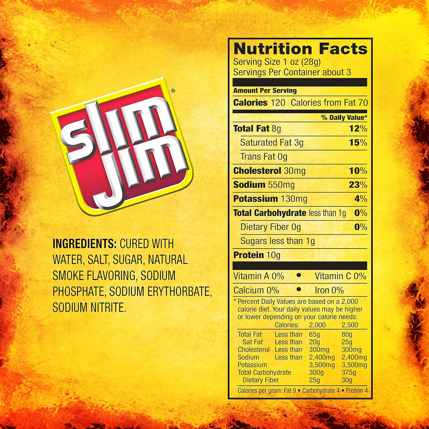 This image provides detailed nutritional information and ingredients for the Slim Jim product, helping shoppers make informed dietary decisions and understand…