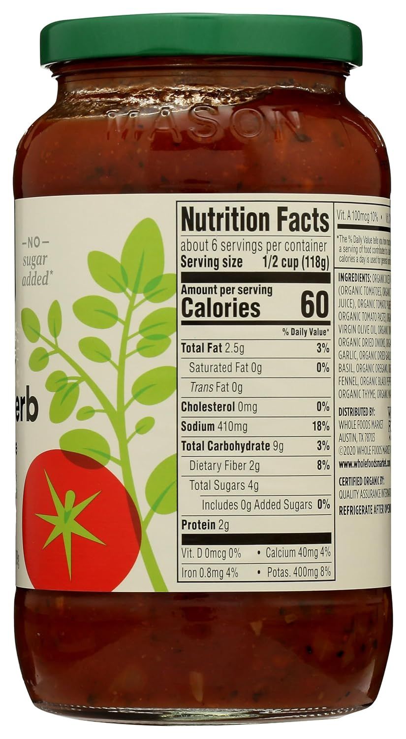 Displays the product jar with its full label visible, allowing shoppers to see the packaging design, nutrition facts, and branding in a clean, catalog-style format.