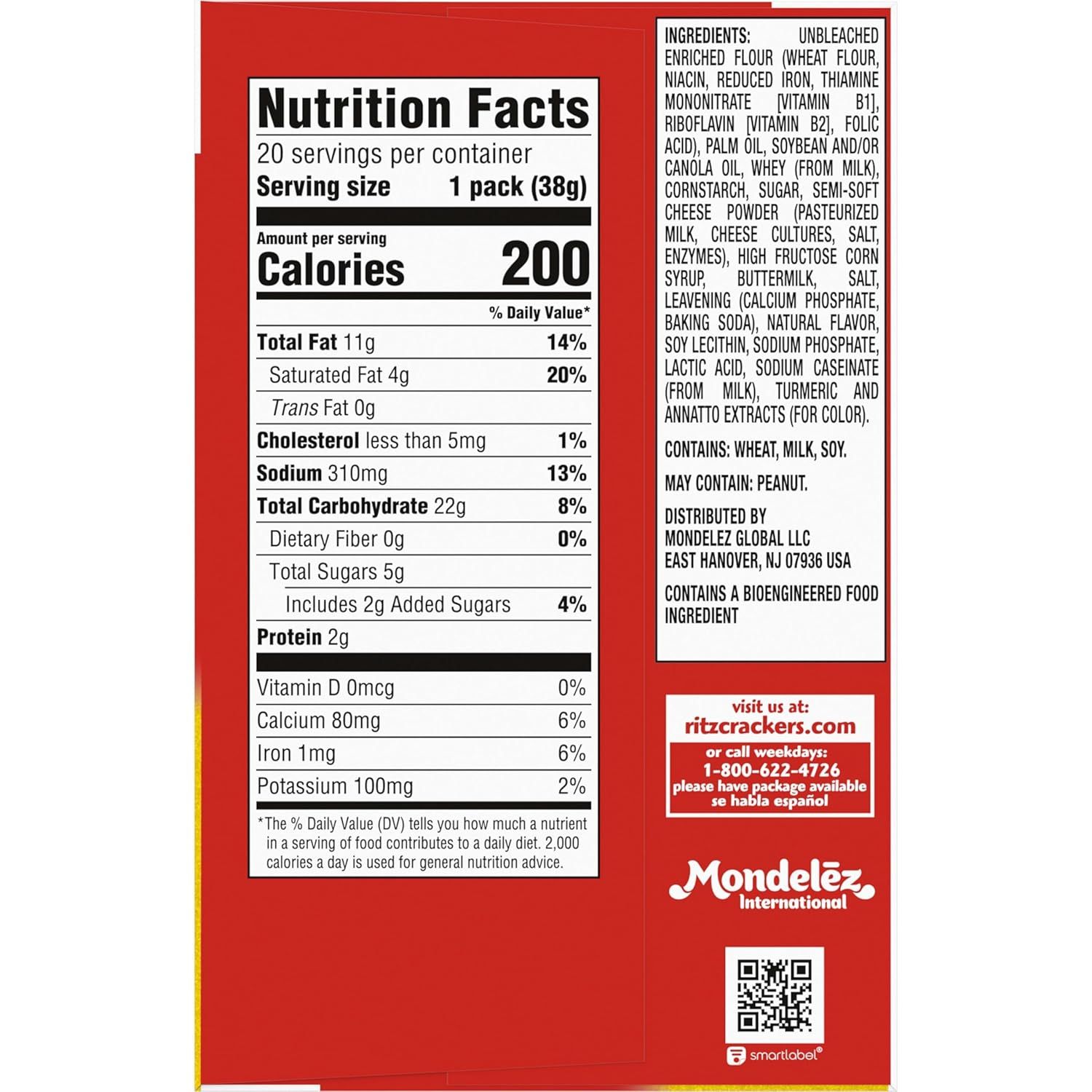Provides detailed nutritional information and ingredient list to inform shoppers about the product's contents, allergens, and dietary profile.