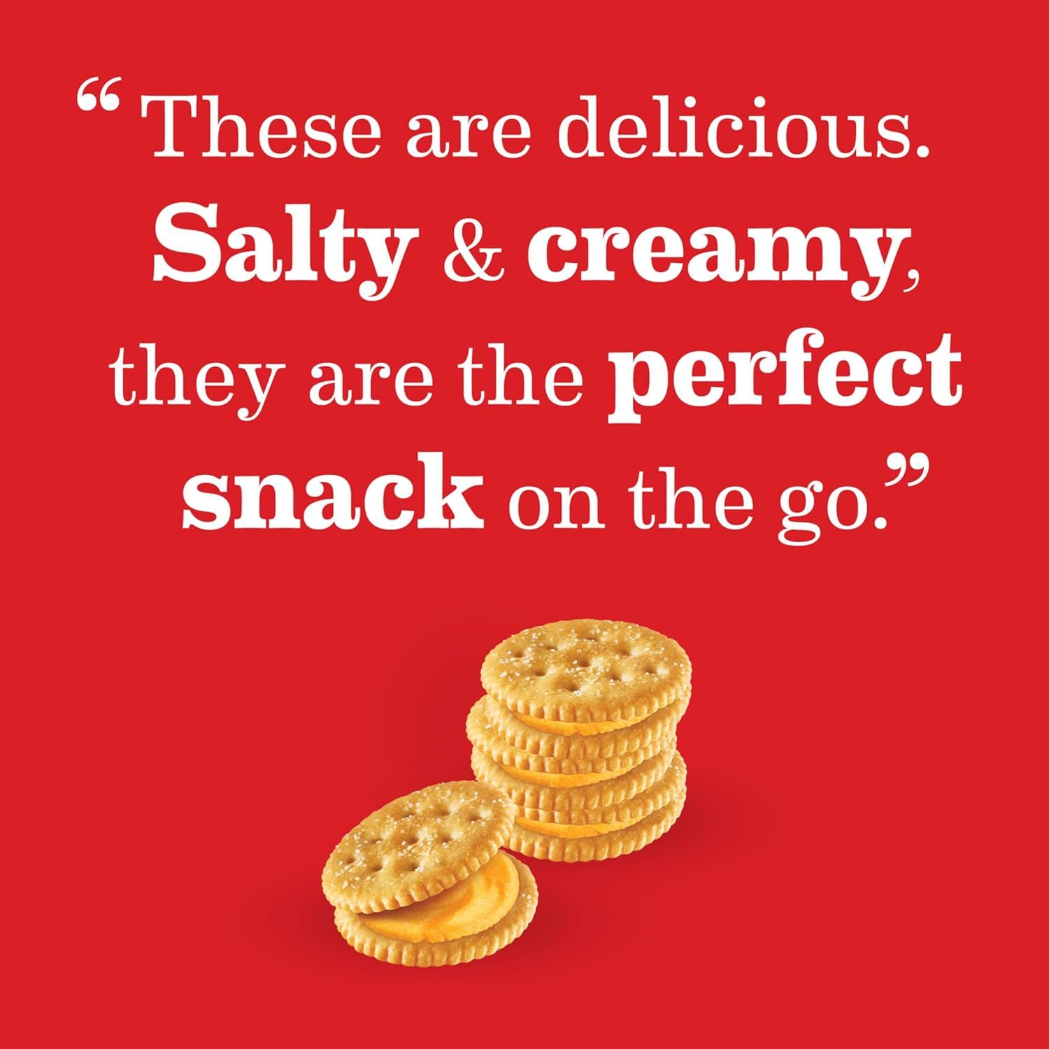 Uses a customer quote to build social proof and emotional trust by highlighting the product's delicious taste (salty and creamy) and convenience as a portable snack.