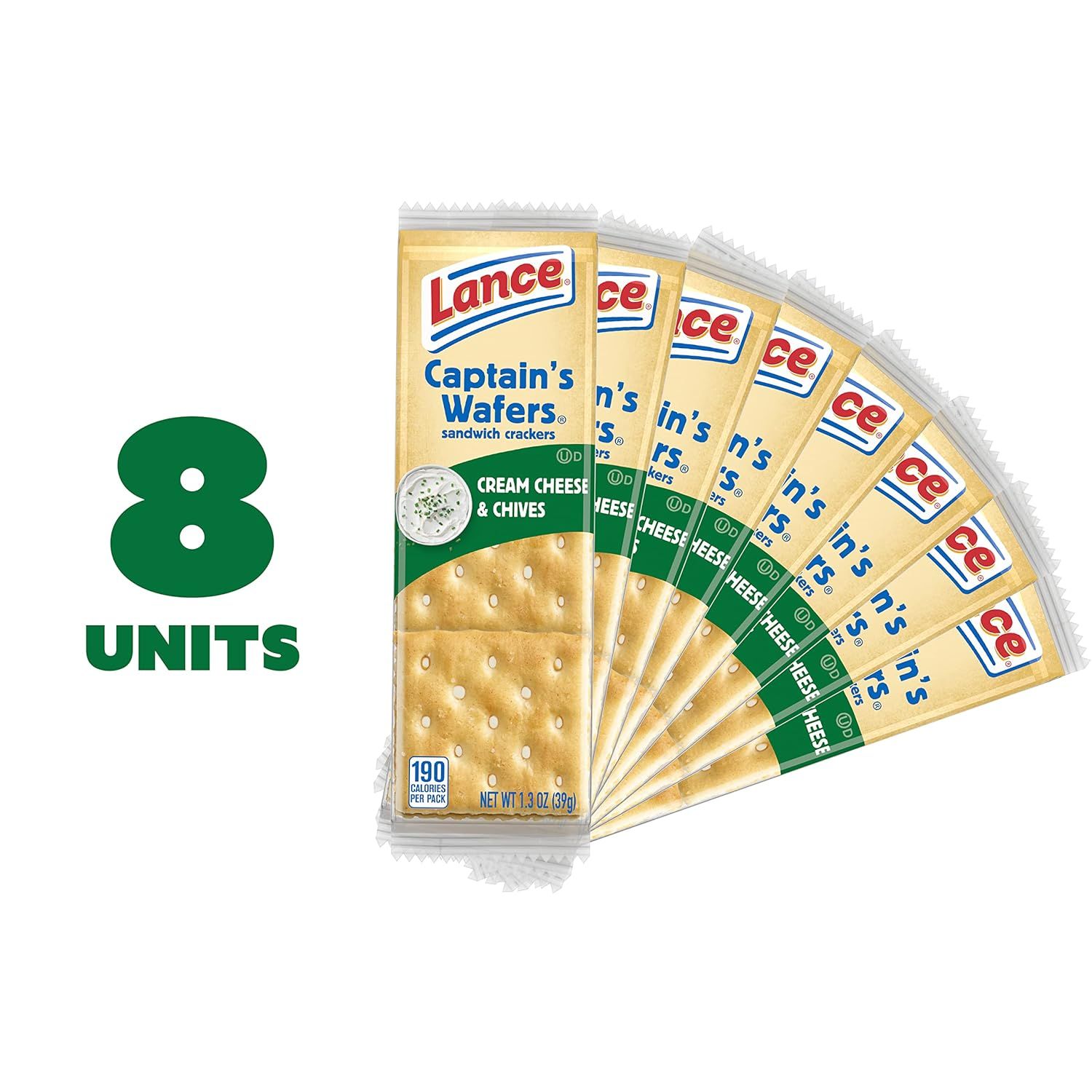 Communicates the quantity included in the purchase, showing shoppers they will receive 8 individual packs of Captain's Wafers crackers.