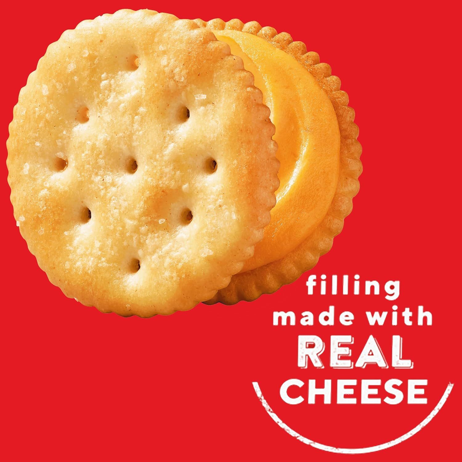 Highlights that the product contains real cheese filling to communicate quality ingredients and authentic taste to shoppers.