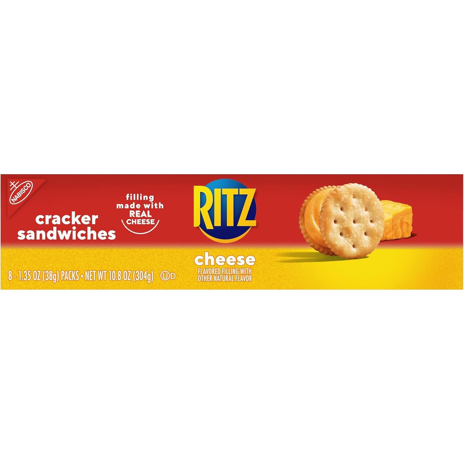 Provides a clean, catalog-style view of the Ritz Cheese Cracker Sandwiches product packaging to help shoppers identify the product and understand what they are purchasing.