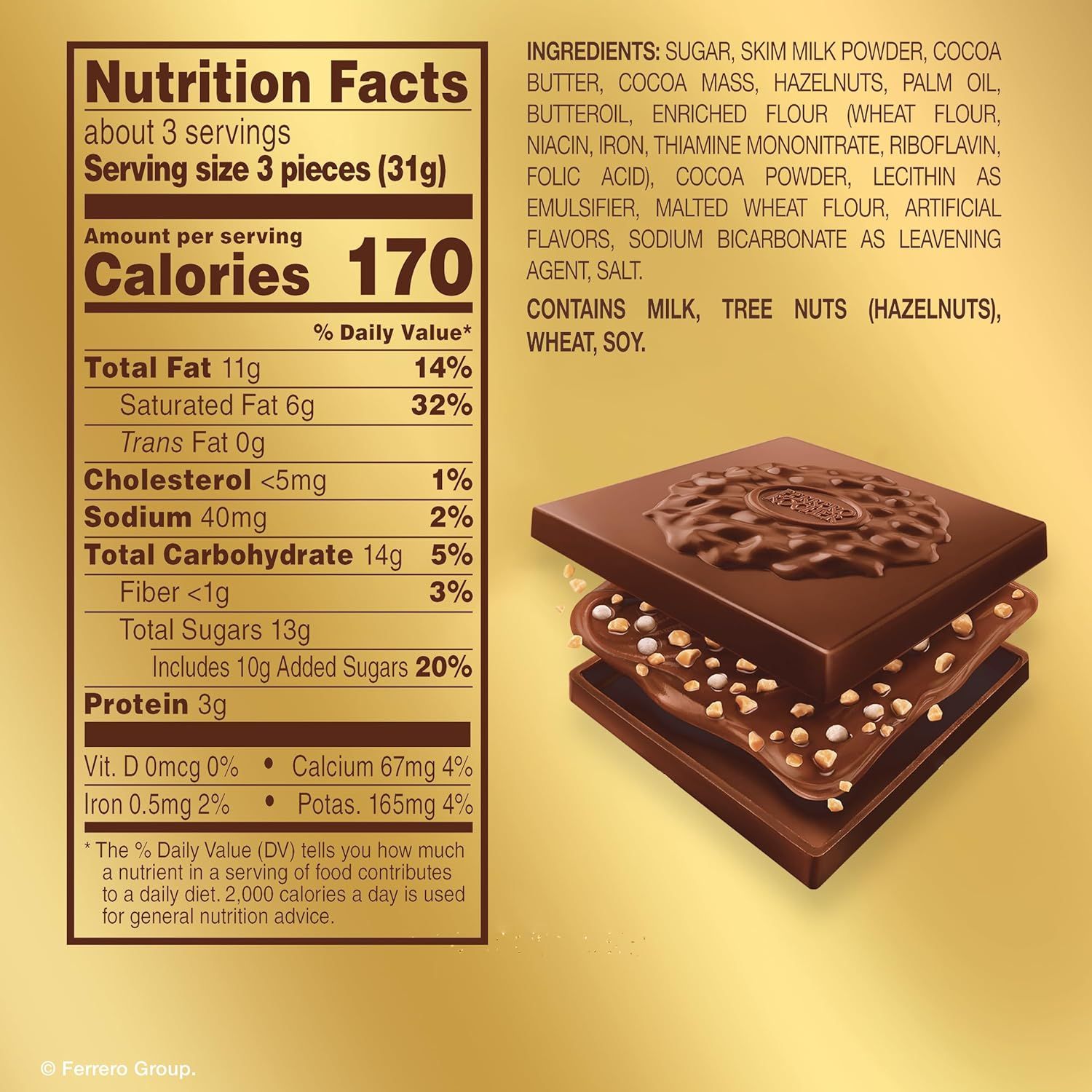This image communicates the complete nutritional information and ingredient transparency to help shoppers make informed dietary decisions, while also showing the layered construction of the…