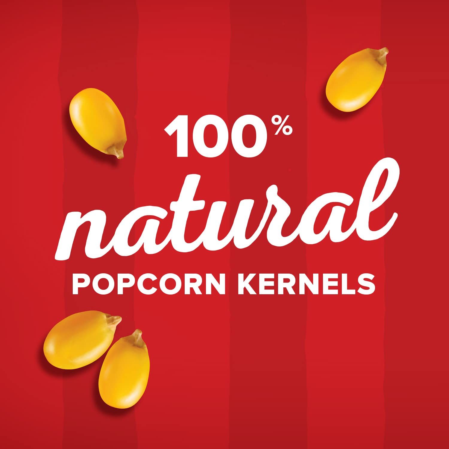 Communicates that the popcorn kernels are made from completely natural ingredients with no artificial additives, reassuring health-conscious shoppers about product purity. Highlights the natural…